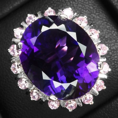 Velvety Vivid Purple Amethyst 13.65Ct 925 Sterling Silver White Gold Halo Rings - Image 1 of 4