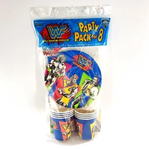 Vintage 1991 WWF Party Pack for 8 Hulk Hogan Plates Cups Tablecover Napkins New - Picture 1 of 7