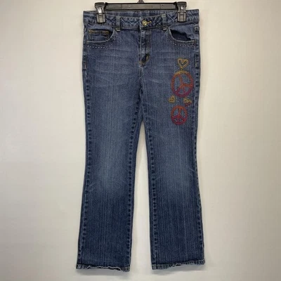 Canyon River Blues Jeans Girls 14 1/2 Bootcut Embroidered Peace Signs Rhinestone - Image 1 of 4