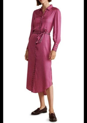 Vestido camisero midi Vineyard Vines rosa manga larga mezcla seda sarga en diamante S Foto 1 de 4