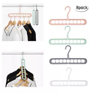 8 Pack Clothes Hanger Hooks With 9 Holes 360°Rotating Wardrobe Closet Organizer - Picture 1 of 8