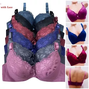 Lot 6 Women's Underwire lined Bra Minimizer Light Padded Full Coverage Lace Plus - Picture 1 of 12