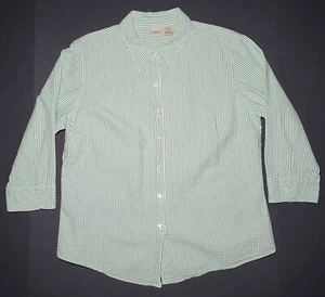 L.L.Bean Womens Green and White Striped 3/4 Striped Button Up Blouse Size Large - Picture 1 of 13