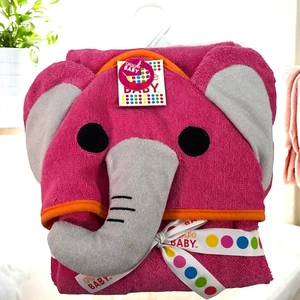 Giggle Baby Bath Towel Hot Pink Elephant Infant Hooded Bathing Towel NWT NEW - Picture 1 of 6