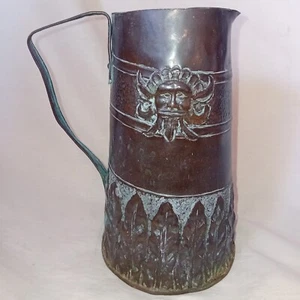 ANTIQUE ARTS & CRAFTS COPPER JUG HAND BEATEN FACE & LEAF DESIGN KESWICK NEWLYN ? - Picture 1 of 10
