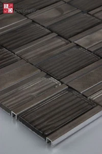 Mosaico de vidrio aluminio mosaico azulejos vidrio acero inoxidable marrón 30x30 cm 8mm - Imagen 1 de 5