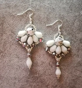 orecchini pendenti lunghi argento Agata sfaccettata muschiata, moda, eleganza - Foto 1 di 3