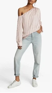 Reiss Maeve One Shoulder Striped Neutral Top REP£135 (6) - Picture 1 of 6
