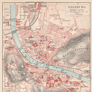 SALZBURG 1908 Antique Original Vintage map city plan AUSTRIA - Picture 1 of 8