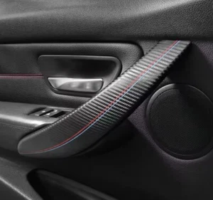 BMW 3 Series F30 F32 F34 2013-2019 fibra de carbono interior agarre manija moldura 2 piezas - Imagen 1 de 2