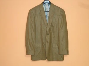 42 L Linen Ibiza Corrida light brown plaid pattern sportscoat 1 vent, 2 button - Picture 1 of 13