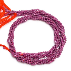Cuentas redondas facetadas de rubí rosa natural de 2,5 mm para joyería 33 cm cadena - Imagen 1 de 2