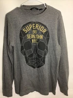 SEAN JOHN SUPERIOR NYC - Men’s Long Sleeve Shirt - Grey Skull - Size L Large - Image 1 of 4