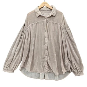 We The Free People La Luna Crushed Velvet Blouse Womens Cream Harvest Moon Sz M - Picture 1 of 13