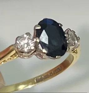 Sapphire Midnight blue ring & 2 Diamonds P1/2 Beautiful Ring - Picture 1 of 15