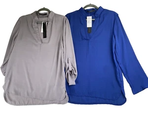 Zanzea Shirt Tunic Tops Blouse Womens M Blue Beige Long Sleeve V Neck NEW Lot 2 - Picture 1 of 11
