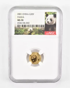 MS70 2001 China 20 Gold Yuan - Panda - Graded NGC *0599 - Picture 1 of 3