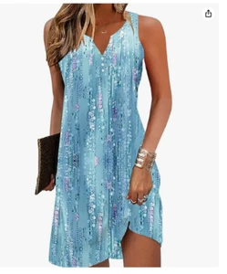 V-Neck Women’s Dress Floral Printed Summer 2XL Blue A-Line Elegant Sleeveless - Picture 1 of 2