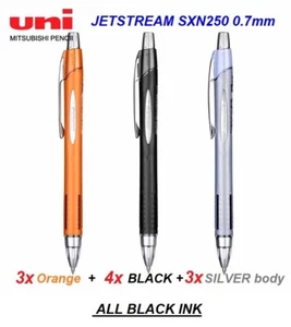 Uniball Jetstream 0.7mm SXN250 pen- 3x ORANGE+3x SILVER +4xBLACK (ALL BLACK INK) - Bild 1 von 1