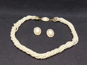 Perlen Hals Kette + passende Ohrclips - Strass Schmuck - Bild 1 von 5