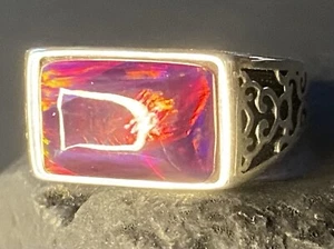 Hecho a mano en Australia sólido ópalo rojo ajustable plata de ley anillo para hombre - Imagen 1 de 15