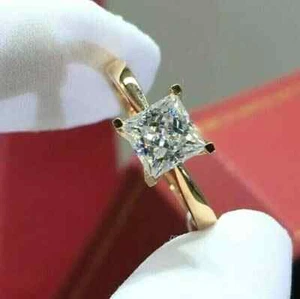 3CT Princess Cut Moissanite Solitaire Engagement Ring 14k Yellow Gold Plated - Picture 1 of 3