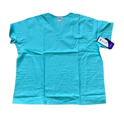 PEACHES Uniforms Womens  SCRUB top Sz XXL Aqua 4256 -4Patch N Chest Pockets NEW - Image 1 of 4