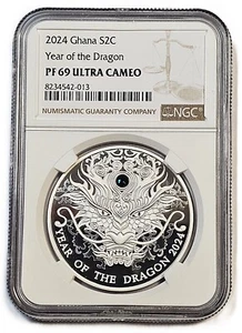 Year of the Dragon Lunar Year 1/2 oz Proof Silver Coin Ghana 2024/ PF 69 NGC - Picture 1 of 9