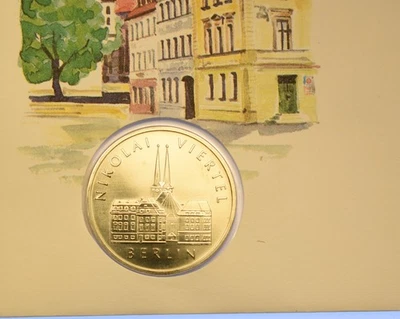 Moneda conmemorativa ALEMANIA ORIENTAL RDA 5 marcos 1987 Berlín Nikolai Quarters sello RDA Foto 1 de 4