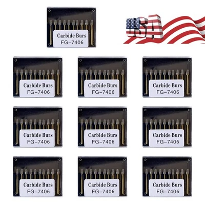 Juego de 10 fresas dentales de carburo de acero de tungsteno FG 7406 fresas para pieza de mano de alta velocidad Foto 1 de 4