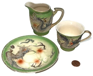 Vintage Wales China, handbemalte 3D Drache Teetasse, Untertasse, + Milchkännchen Made in Japan - Bild 1 von 10