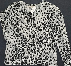 ANN TAYLOR LOFT BLOUSE Size XL Animal Print Textured Stretch Womens Long Sleeve - Picture 1 of 6