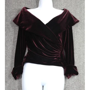 Tadashi Samt Velour Schalkragen Rüschen Wickel Abend Jacke Burgund Medium - Bild 1 von 5