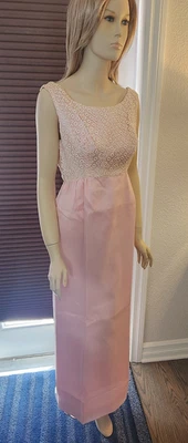 Vestido de graduación años 60 maxi imperio cintura rosa blanco encaje boda dama de honor talla S/M Foto 1 de 4