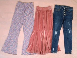 Girls Fashion Pants Lot of 3 Rainbow Striped Flare Demin Skinny Pink Bell Bottom - Picture 1 of 23