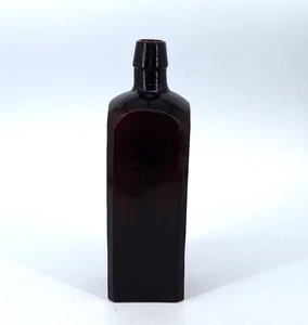 Vintage Dark Amber Square Liquor Bottle Medicine Rum Gin - Picture 1 of 12