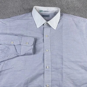 Bullock and Jones Shirt Mens 17 35 Blue Stripes Button Up Cotton Made in USA - Picture 1 of 12