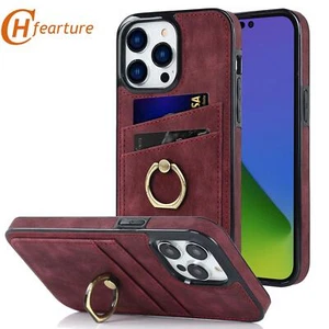 For iPhone 16 15 14 13 12 11 XS XR MAX Multi-function Leather Case Ring Stand - Picture 1 of 17