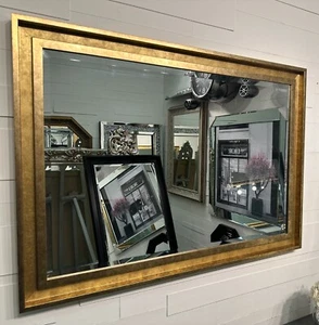 Large Antique Gold Mirror Contemporary design Stepped frame HOCKNEY Mirror - Picture 1 of 16