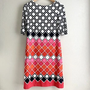 Eliza J Pink Zip Back Midi Dress Women’s Size 6 Geometric Pattern - Picture 1 of 6