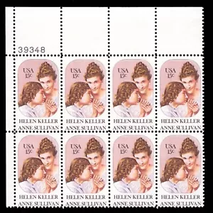 Scott #1824 Helen Keller Sullivan Braille Plate Block of 8 Stamps - MNH P#39348 - Picture 1 of 1