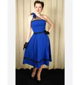 Bettie Page By Tatyana Gone Fishing 50s One Shoulder Pinup Swing Dress Size M - Picture 1 of 11