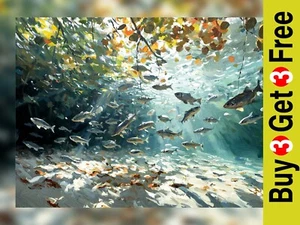 Sunlit Aquatic Scene 5"x7" Print on Matte Paper | Vibrant Nature Artwork - Picture 1 of 17