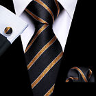 USA Mens ALL Silk Tie Striped Solid Paisley Necktie Hanky Cufflink Set Wedding
