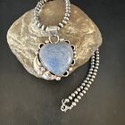 Mens Blue Heart Denim Lapis Pendant Navajo Pearls Sterling Silver Necklace 15524