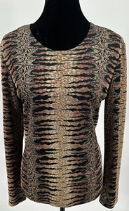 600 West Womens Pullover Scoop Neck Top Large Multicolor Metallic Animal Print - Picture 1 of 10