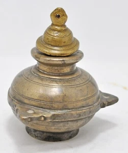 Antique Brass Ink Well Pot With Cap Original Old Hand Crafted Engraved - Picture 1 of 8