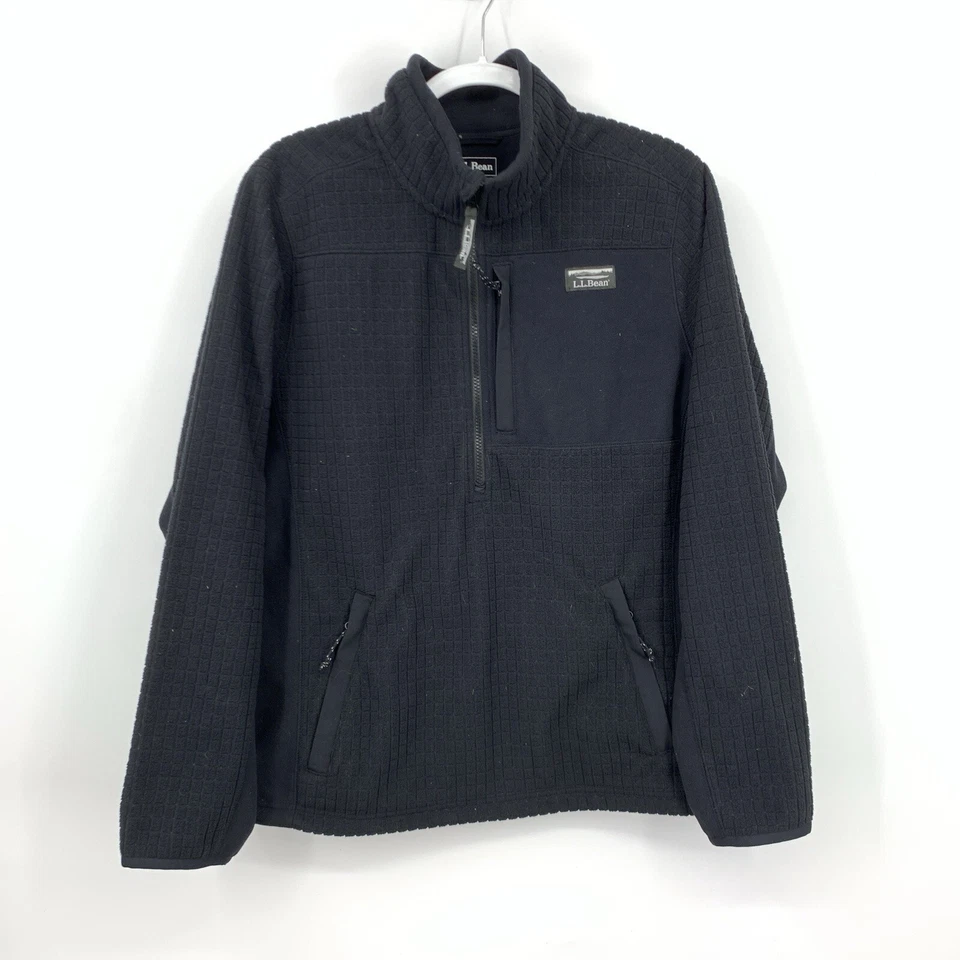 LL Bean Men Size Medium Pullover 1/2 Zip Jacket Black Windproof Fleece Top - Image 1 of 4