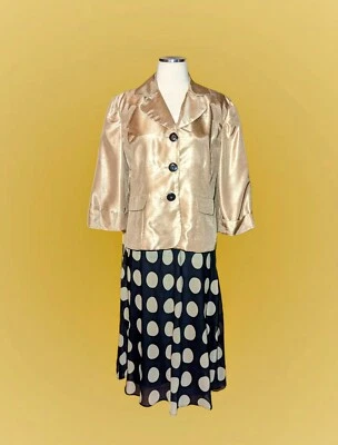 DANA KAY Champagne GOLD Black Polka Dot 2 Piece Skirt Suit Blazer Set Sz 12 NWT - Image 1 of 4