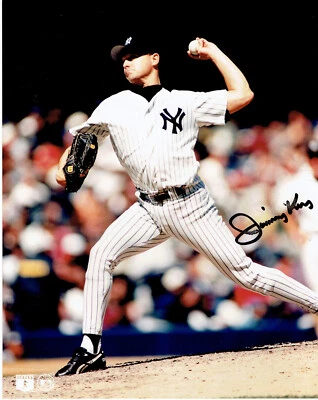 Jimmy Key Signed 8x10 Color Photo ~ New York Yankees Pitching - Image 1 of 2